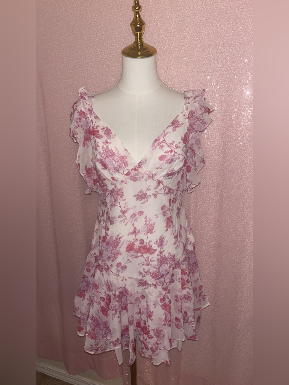 Soft Pink Floral Ruffle Mini Dress - V-Neck Summer Dress